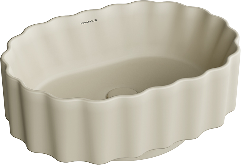 Тумба с раковиной KERAMA MARAZZI Modula 60 подвесная, белая глянцевая, раковина Conchiglia 50 песочная матовая