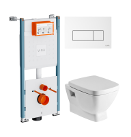Комплект Унитаз подвесной Santek Нео 1WH302423 с микролифтом + Инсталляция VitrA V-Fix Core 732-5800-01PV + Кнопка Root Square 740-2300 белая глянцевая