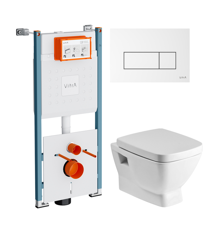 Комплект Унитаз подвесной Santek Нео 1WH302423 с микролифтом + Инсталляция VitrA V-Fix Core 732-5800-01PV + Кнопка Root Square 740-2300 белая глянцевая
