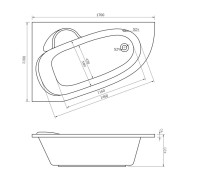 Акриловая ванна Lavinia Boho Bell Pro L 170x110 см, угловая, левая, встраиваемая, белая, асимметричная, с каркасом, с экраном, с сиденьем