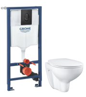 Комплект Унитаз подвесной Grohe Bau Ceramic 39351000 безободковый, альпин-белый + Инсталляция Rapid SL 1000044 3 в 1 с панелью смыва