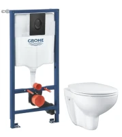 Комплект Унитаз подвесной Grohe Bau Ceramic 39351000 безободковый, альпин-белый + Инсталляция Rapid SL 1000044 3 в 1 с панелью смыва