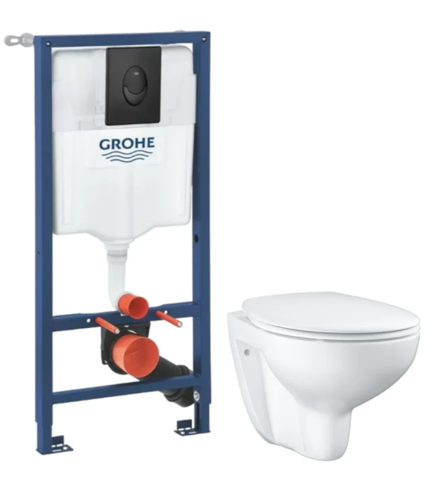 Комплект Унитаз подвесной Grohe Bau Ceramic 39351000 безободковый, альпин-белый + Инсталляция Rapid SL 1000044 3 в 1 с панелью смыва