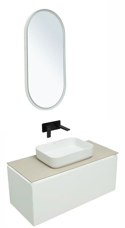 Мебель для ванной комнаты Allen Brau Infinity 100 1+1, подвесная, белый матовый, столешница бежевая