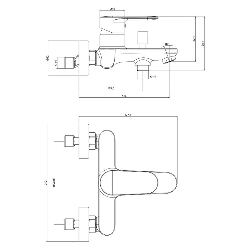 Смеситель для ванны с душем AQUATEK Ника AQ1840BGM оружейная сталь