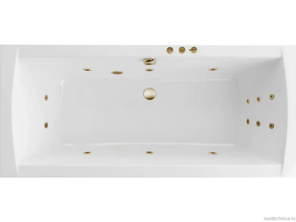 Акриловая ванна Excellent Aquaria Lux Slim Smart 180x80 см, встраиваемая, с гидромассажем, белая, с каркасом, со сливом-переливом, фурнитура бронза
