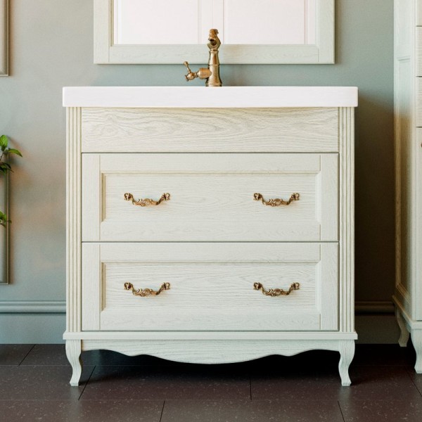 Тумба с раковиной ValenHouse Лиора 90 слоновая кость, фурнитура бронза