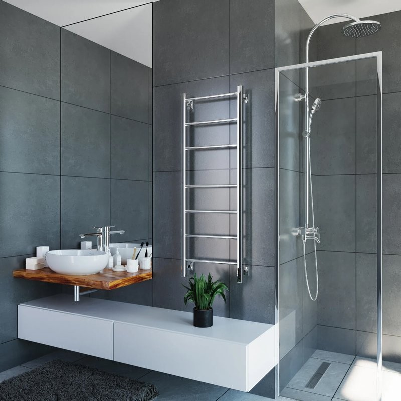 Полотенцесушитель электрический Grota Costa 430х1200 NP EL 120x45 см, подключение справа, слева, скрытое подключение справа, глянцевый хром, лесенка