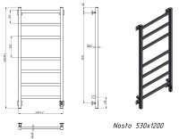 Полотенцесушитель электрический Grota Nosto 530х1200 NM EL 120x55 см, подключение справа, слева, скрытое подключение справа, матовый хром, лесенка