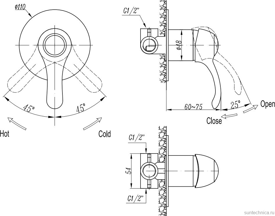 Встраиваемый смеситель для душа и ванны Cezares Lira DIM-01 С ВНУТРЕННЕЙ ЧАСТЬЮ