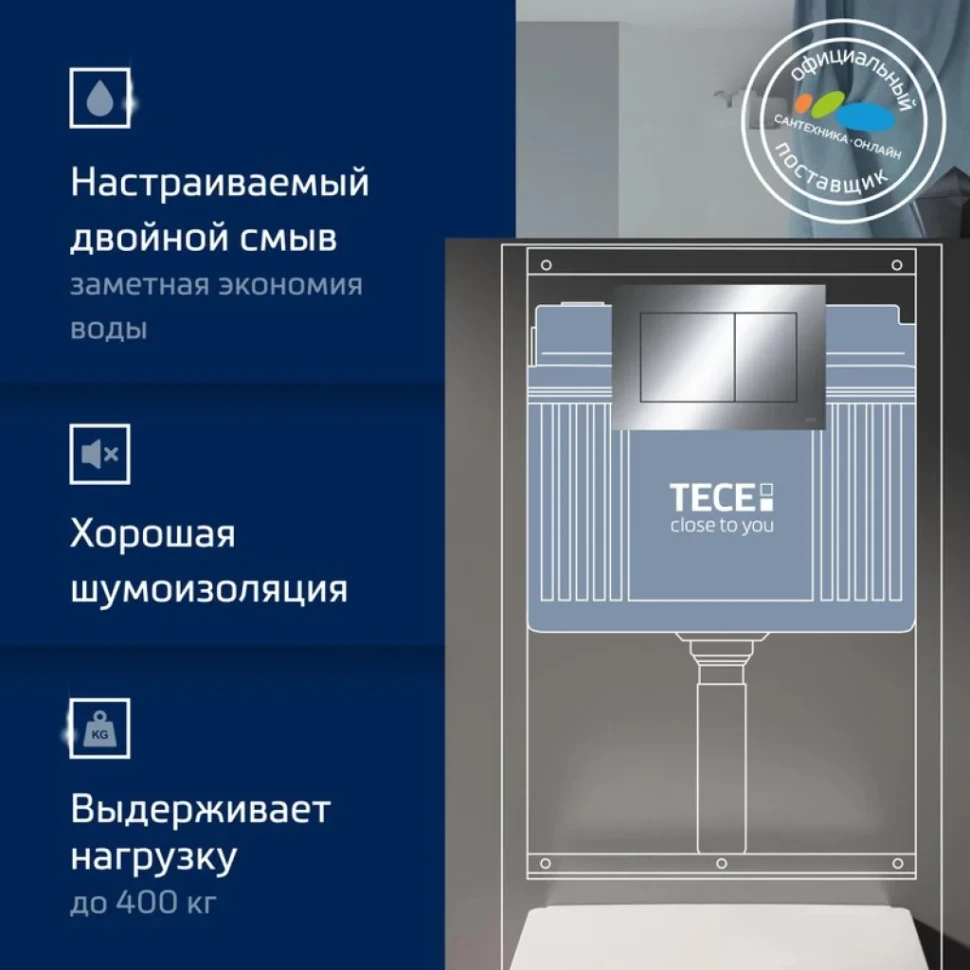 Комплект  инсталляции  TECE Now 9400412 4 в 1 с кнопкой смыва хром 