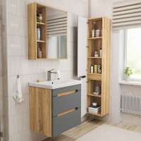 Тумба с раковиной SanStar Diva 60 подвесная, графит софт, дуб вотан, раковина Fest 60