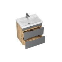 Тумба с раковиной SanStar Diva 60 подвесная, графит софт, дуб вотан, раковина Fest 60