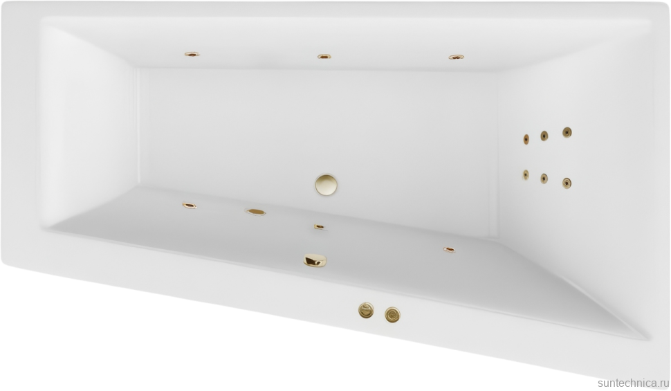 Акриловая ванна Excellent Sfera Line R 170x100 см, угловая, правая, встраиваемая, с гидромассажем, белая, асимметричная, с каркасом, со сливом-переливом, фурнитура бронза