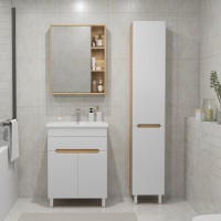 Тумба с раковиной SanStar Модена 50 напольная, глянцевая белая, дуб вотан, раковина Como 50