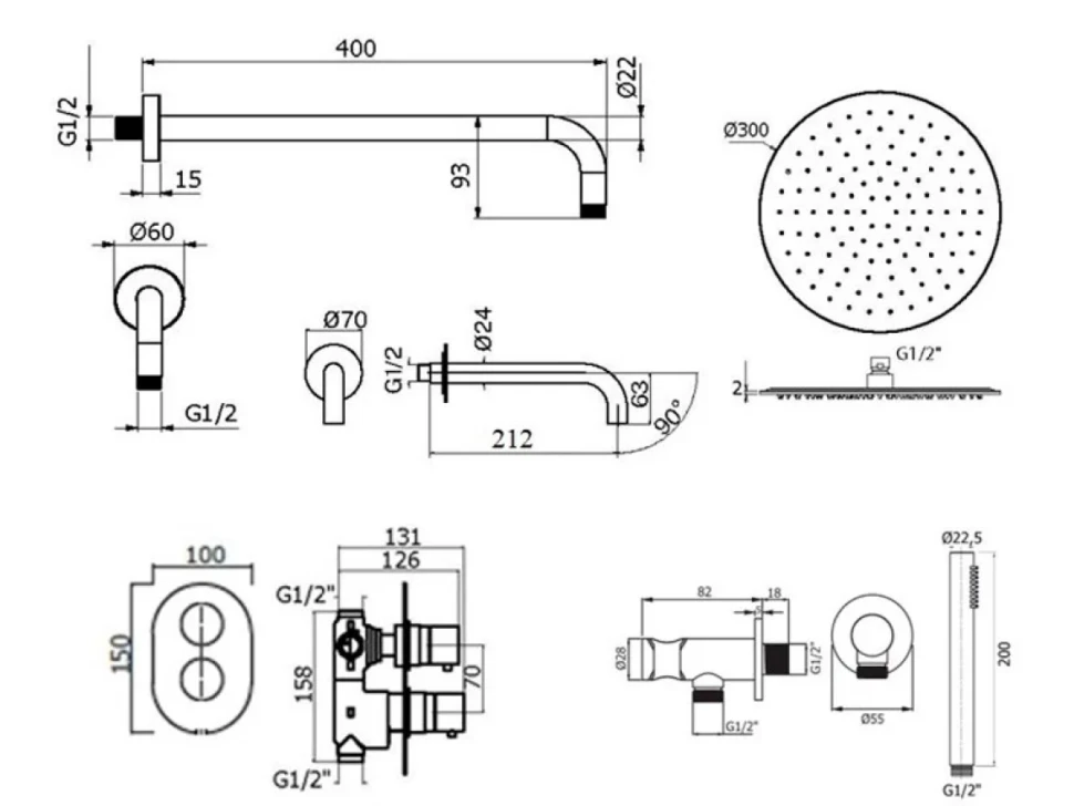 Душевой комплект Plumberia Selection Ixo KITXOT19CR60KING С ВНУТРЕННЕЙ ЧАСТЬЮ, хром