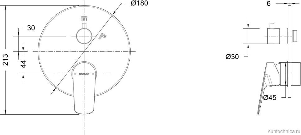 Встраиваемый смеситель для душа и ванны Bravat Rhein PB8429564CP-2-ENG