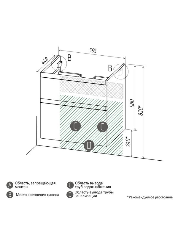 Тумба с раковиной Grossman Меркадо 60 подвесная, матовая белая
