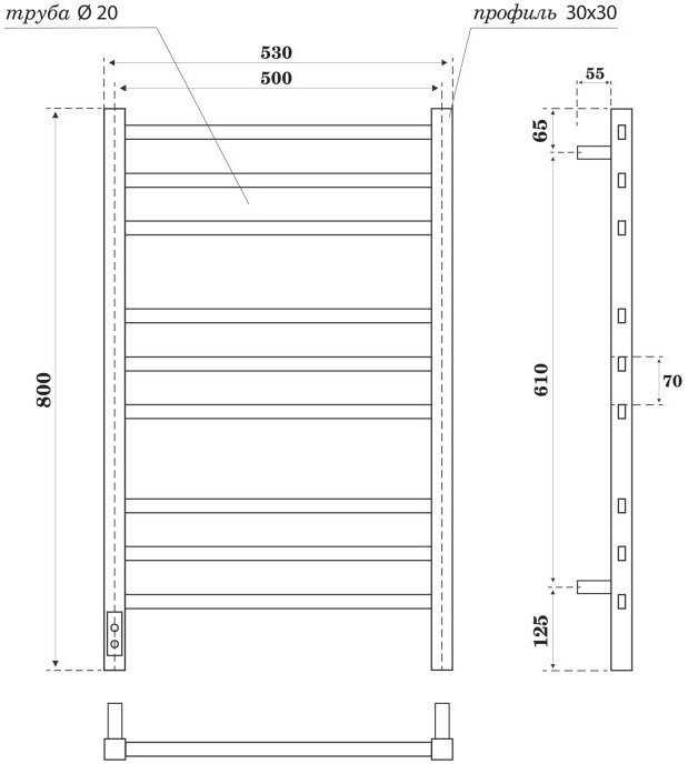 Полотенцесушитель электрический Point Веста PN70758GR 50х80, графит