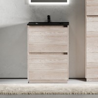 Тумба с раковиной Sancos Libra Floor 60 дуб галифакс натуральный, черная раковина CN7001MB