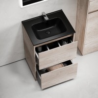 Тумба с раковиной Sancos Libra Floor 60 дуб галифакс натуральный, черная раковина CN7001MB