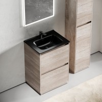 Тумба с раковиной Sancos Libra Floor 60 дуб галифакс натуральный, черная раковина CN7001MB