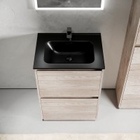Тумба с раковиной Sancos Libra Floor 60 дуб галифакс натуральный, черная раковина CN7001MB