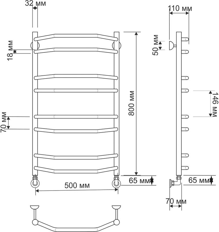 Полотенцесушитель водяной Secado Агата 4 85x55 см, бронза, лесенка, латунь