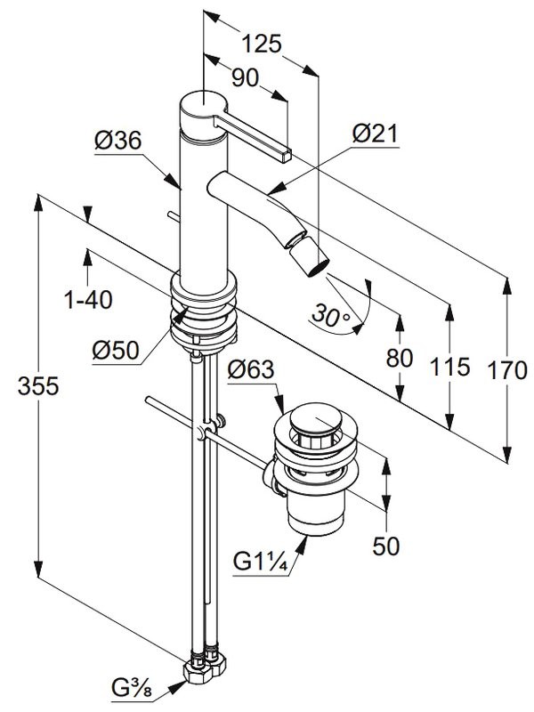 Смеситель для биде Kludi Nova Fonte Pura 20216N015 брашированное золото PVD