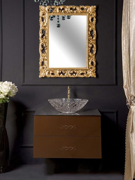 Тумба с раковиной Armadi Art NeoArt 80 шоколад, с ручками Wave золото