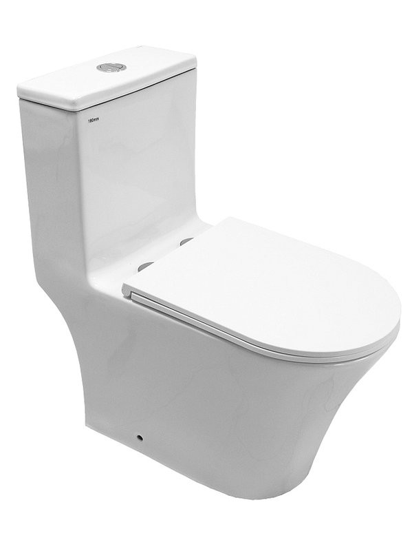 Унитаз-моноблок напольный AZARIO Vally AZ-80687 безободковый, с микролифтом, глянцевый белый