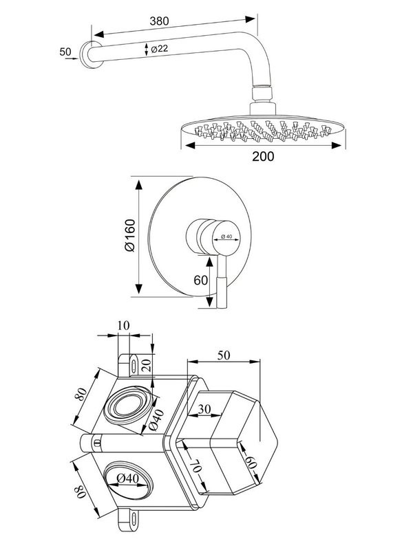 Душевой комплект РМС Sus129 SUS129-1 С ВНУТРЕННЕЙ ЧАСТЬЮ, для душа, нержавеющая сталь