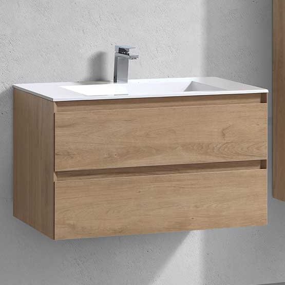 Тумба с раковиной Vincea Luka 80 2 ящика, натуральный дуб