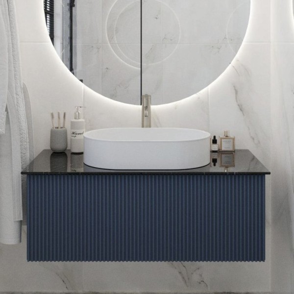 Тумба под раковину со столешницей La Fenice Terra 80 подвесная, синяя, столешница черный мрамор