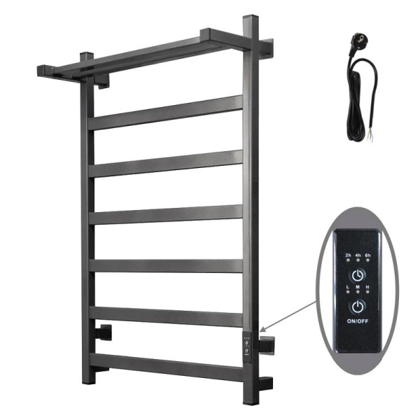 Полотенцесушитель электрический Тругор Пэк сп ПЭКсп20квП/8050ор_стВГП 80x55 см, подключение справа, скрытое подключение справа, оружейная сталь, лесенка, из стали, с полкой