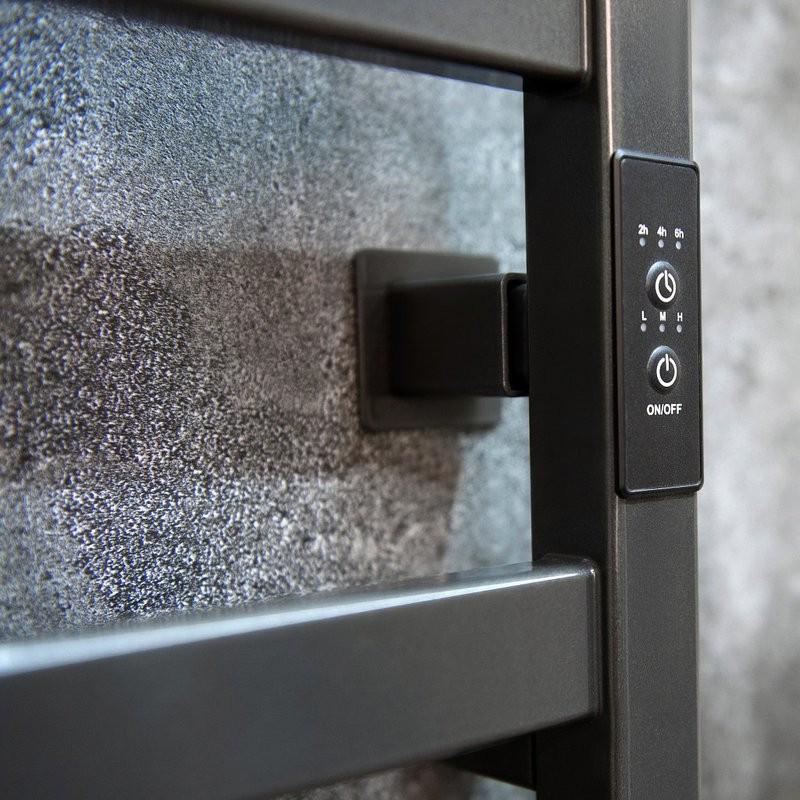 Полотенцесушитель электрический Тругор Пэк сп ПЭКсп20квП/8050ор_стВГП 80x55 см, подключение справа, скрытое подключение справа, оружейная сталь, лесенка, из стали, с полкой