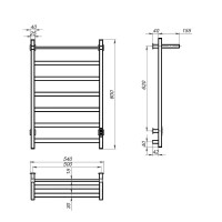 Полотенцесушитель электрический Тругор Пэк сп ПЭКсп20квП/8050ор_стВГП 80x55 см, подключение справа, скрытое подключение справа, оружейная сталь, лесенка, из стали, с полкой