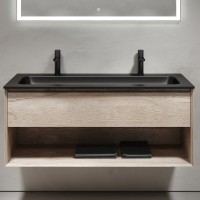 Тумба с раковиной Sancos Marmi 1.0 120 черная раковина, на двоих, дуб галифакс натуральный