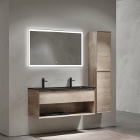 Тумба с раковиной Sancos Marmi 1.0 120 черная раковина, на двоих, дуб галифакс натуральный