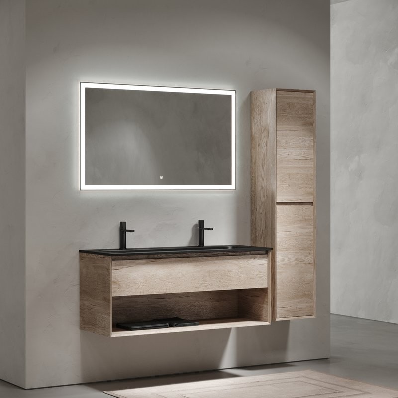 Тумба с раковиной Sancos Marmi 1.0 120 черная раковина, на двоих, дуб галифакс натуральный