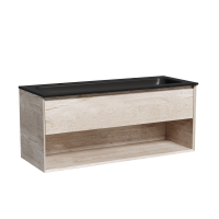 Тумба с раковиной Sancos Marmi 1.0 120 черная раковина, на двоих, дуб галифакс натуральный