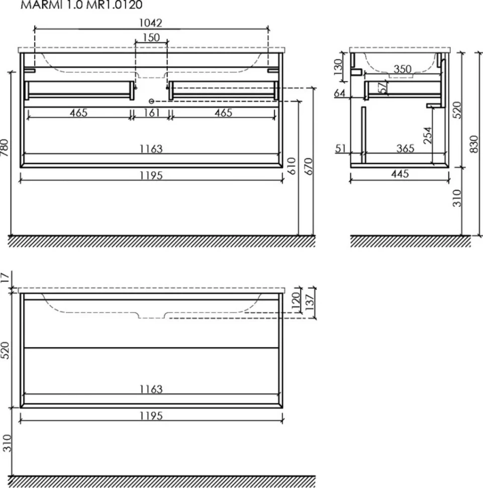 Тумба с раковиной Sancos Marmi 1.0 120 черная раковина, на двоих, дуб галифакс натуральный