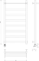 Полотенцесушитель электрический Secado Комано 1 СП , 105x55 см, скрытое подключение слева, матовый черный, лесенка, с полкой
