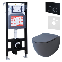 Комплект Унитаз подвесной Esbano Garcia ESUPGARCGM матовый серый + Инсталляция Fram + Кнопка ESINKRG11MB