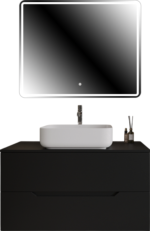 Мебель для ванной комнаты Orange Line 100 подвесная, 2 ящика, матовая черная с раковиной B05-500W