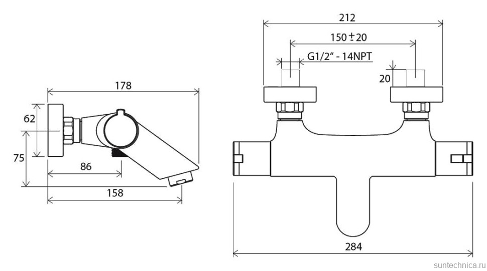 Термостатический смеситель Ravak Termo 100 TE 022.00/150 для ванны с душем