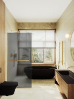 Душевая перегородка Maybahglass MGD-1462-3у 99 см, профиль золото, стекло графит матовое