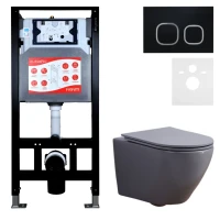 Комплект 3 в 1 Унитаз подвесной Esbano Azalea ESUPAZALGM + Инсталляция Fram + Кнопка ESINLPS10MB цвет матовый черный