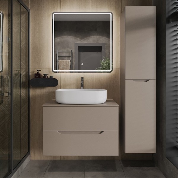 Мебель для ванной комнаты Orange Line 80 подвесная, 2 ящика, матовый латте с раковиной B08-600W