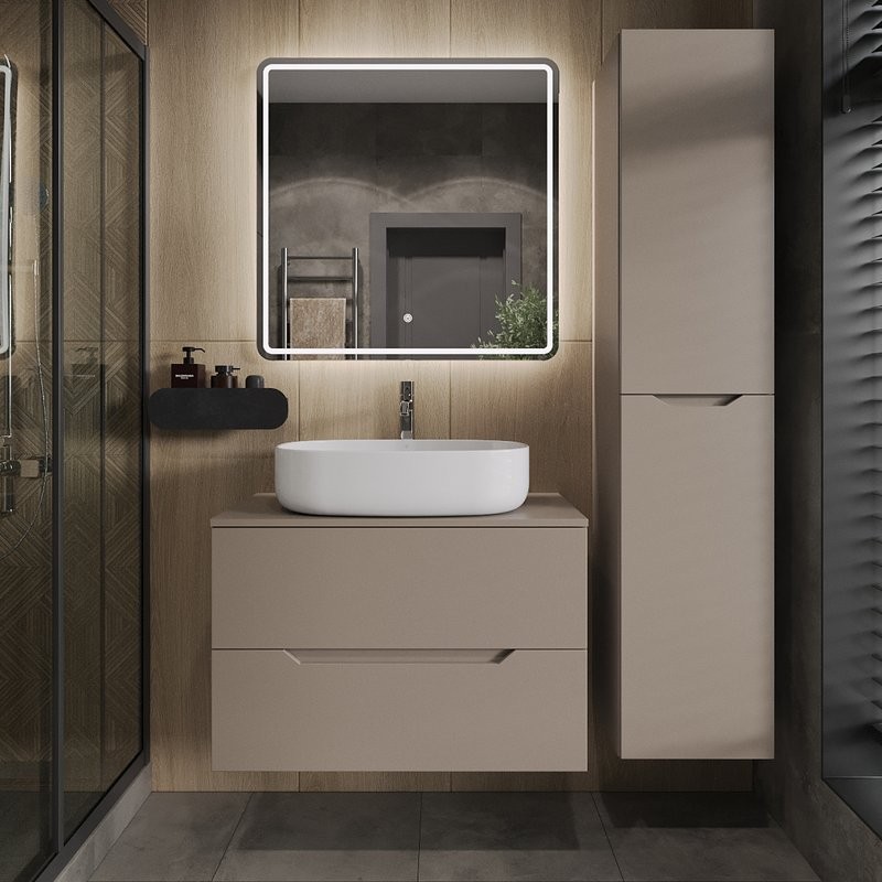 Мебель для ванной комнаты Orange Line 80 подвесная, 2 ящика, матовый латте с раковиной B08-600W